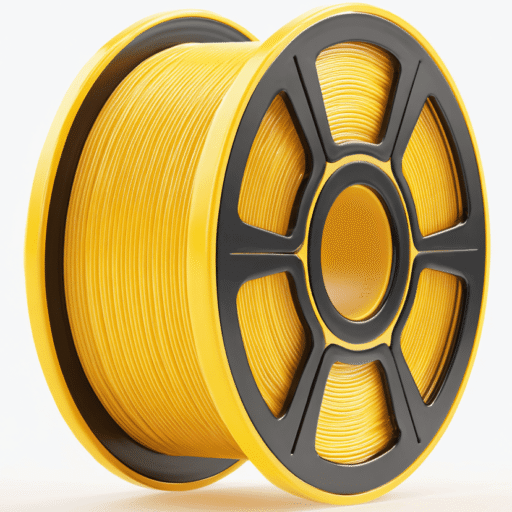 spool of yellow 3D filament with black plastic trim